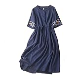 BXJX descuentos y ofertas Women's Cotton Linen Dresses Summer Embroidered Sleeve a line Comfy Cotton...