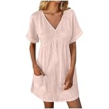 BXJX descuentos y ofertas con envío Gratis Summer Linen Dresses for Women 2024 Casual v Neck Knee...